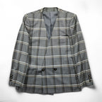 Burberrys Vintage Women’s Plaid Skirt Suit Set Gray Windowpane Double Button Jacket
