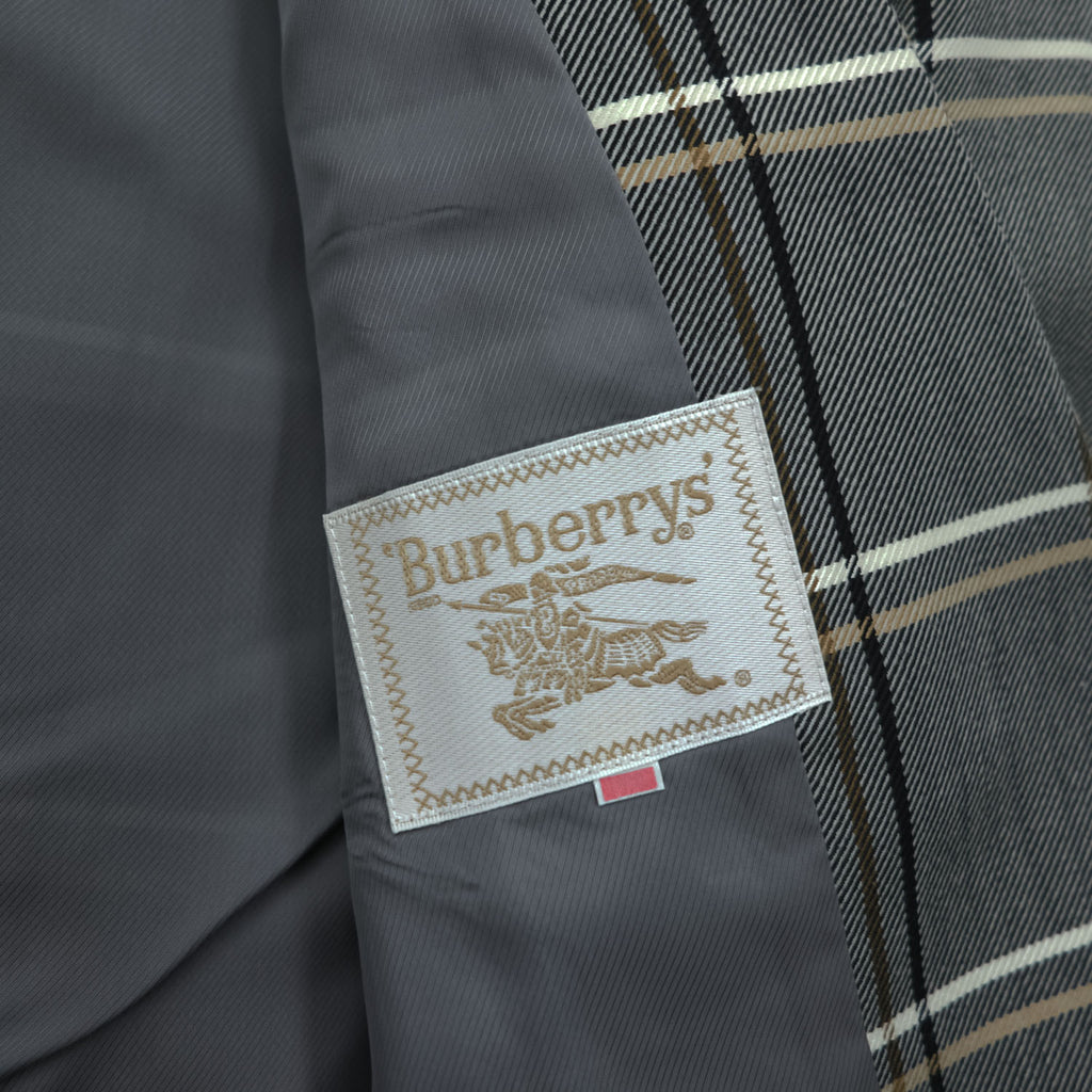 Burberrys Vintage Women’s Plaid Skirt Suit Set Gray Windowpane Double Button Jacket