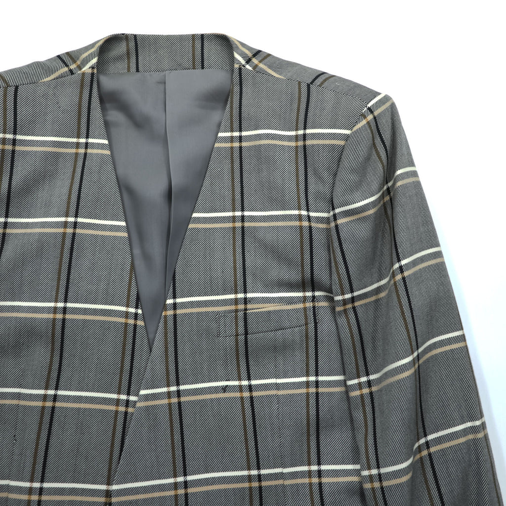 Burberrys Vintage Women’s Plaid Skirt Suit Set Gray Windowpane Double Button Jacket