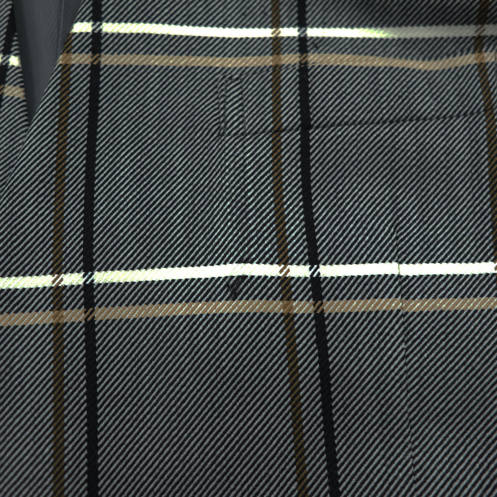Burberrys Vintage Women’s Plaid Skirt Suit Set Gray Windowpane Double Button Jacket