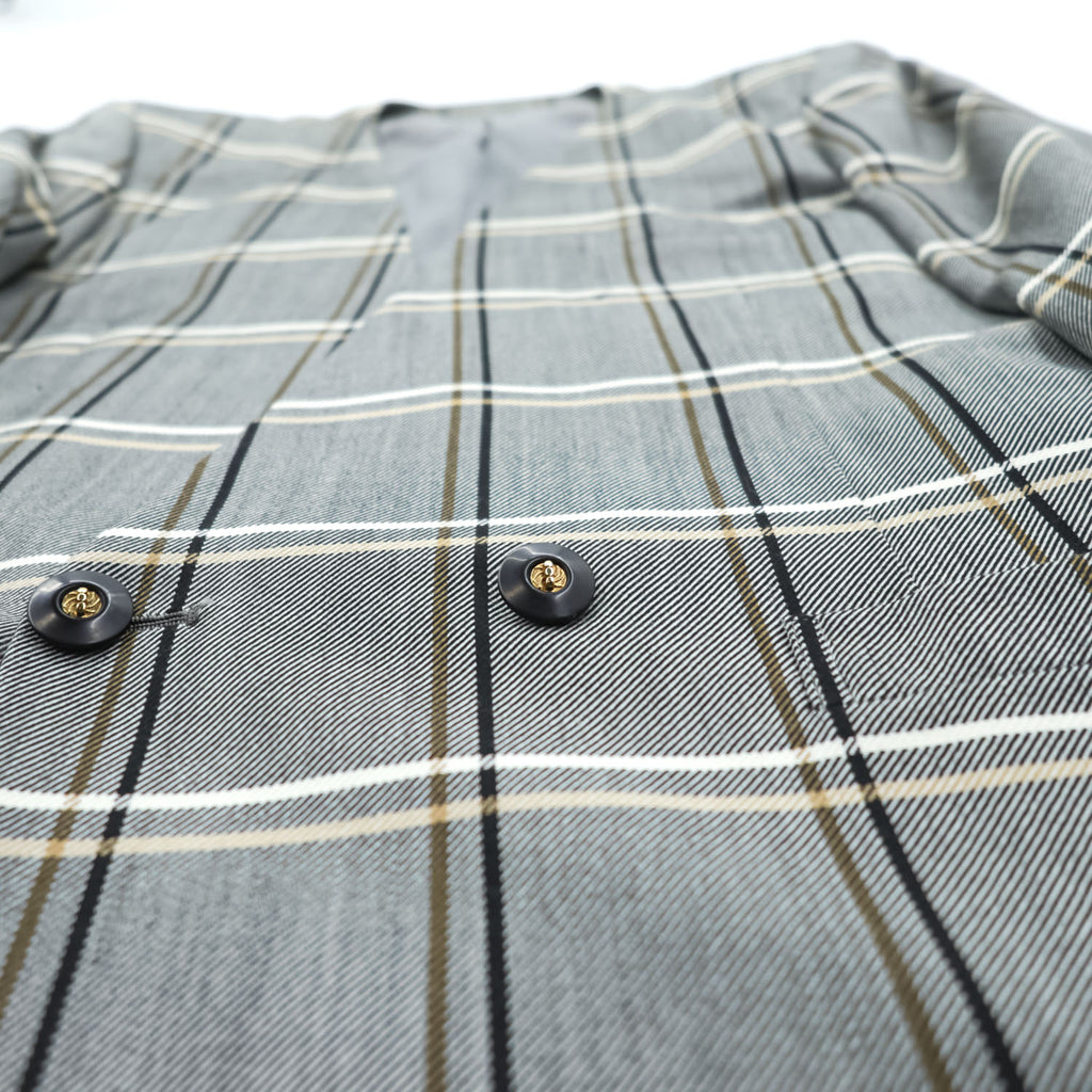 Burberrys Vintage Women’s Plaid Skirt Suit Set Gray Windowpane Double Button Jacket