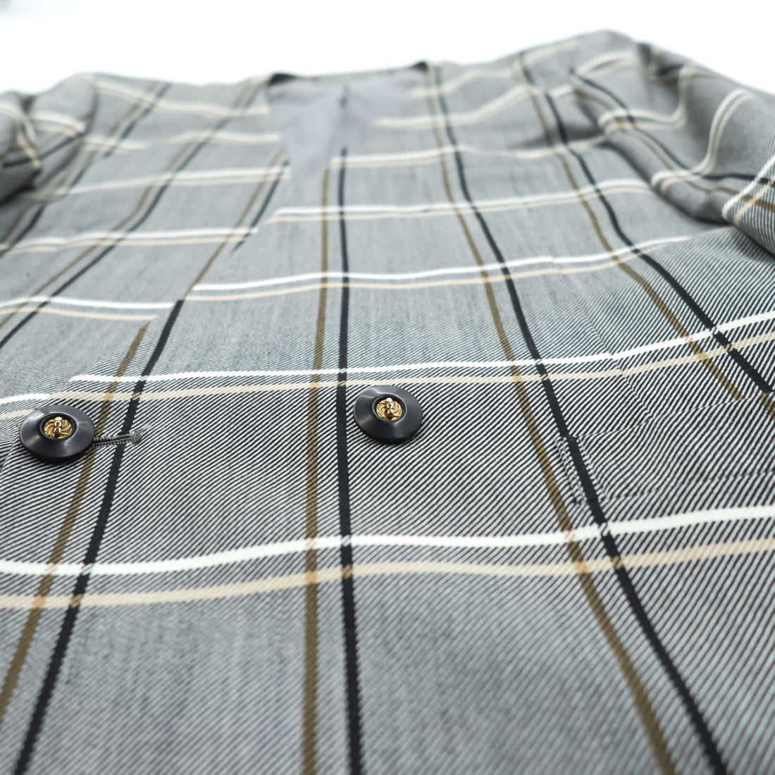 Burberrys Vintage Women’s Plaid Skirt Suit Set Gray Windowpane Double Button Jacket