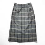 Burberrys Vintage Women’s Plaid Skirt Suit Set Gray Windowpane Double Button Jacket