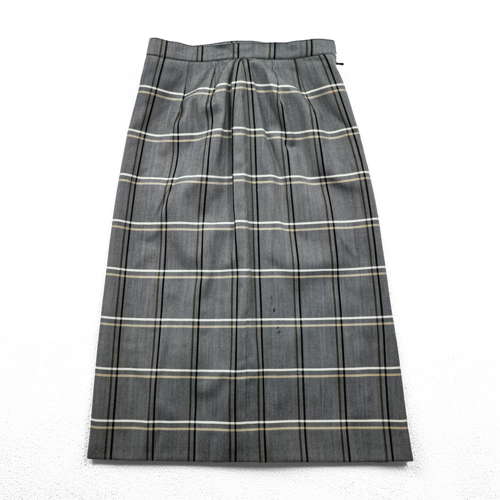 Burberrys Vintage Women’s Plaid Skirt Suit Set Gray Windowpane Double Button Jacket