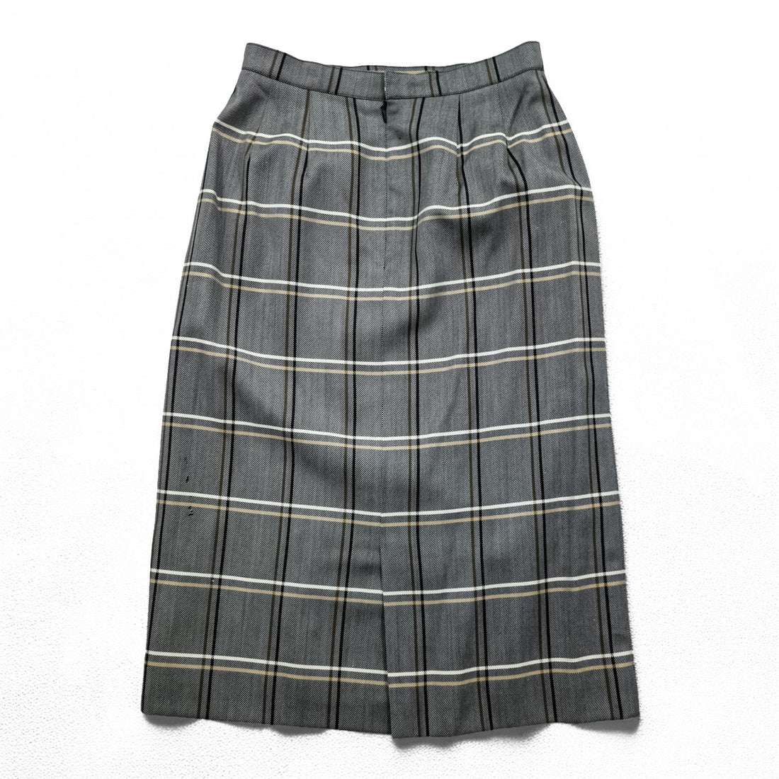 Burberrys Vintage Women’s Plaid Skirt Suit Set Gray Windowpane Double Button Jacket