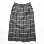 Burberrys Vintage Women’s Plaid Skirt Suit Set Gray Windowpane Double Button Jacket