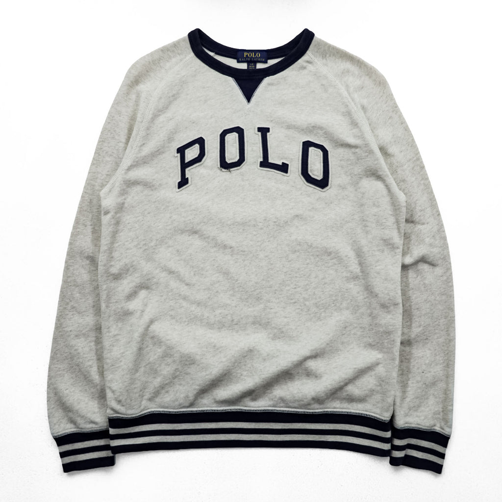 Polo Ralph Lauren 前V ガゼット スウェット トレーナー L ベージュ アーチロゴ リブライン