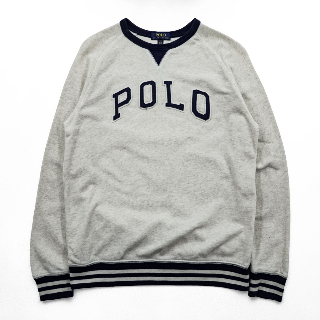 Polo Ralph Lauren 前V ガゼット スウェット トレーナー L ベージュ アーチロゴ リブライン
