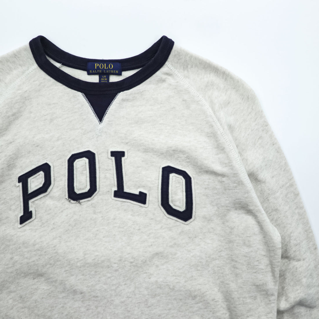 Polo Ralph Lauren 前V ガゼット スウェット トレーナー L ベージュ アーチロゴ リブライン