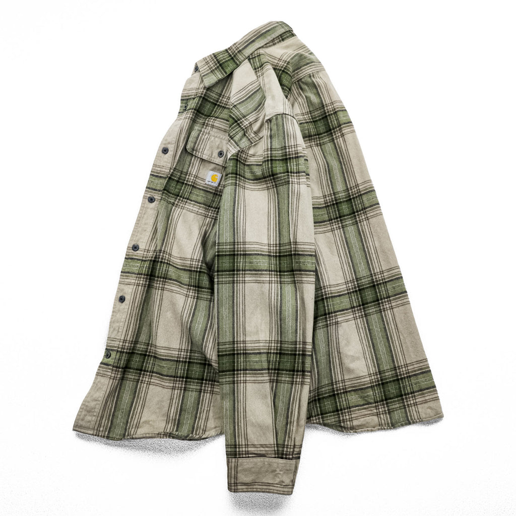 Carhartt LOOSE FIT Long Sleeve Flannel Work Shirt Checked Green, Beige L TW4451