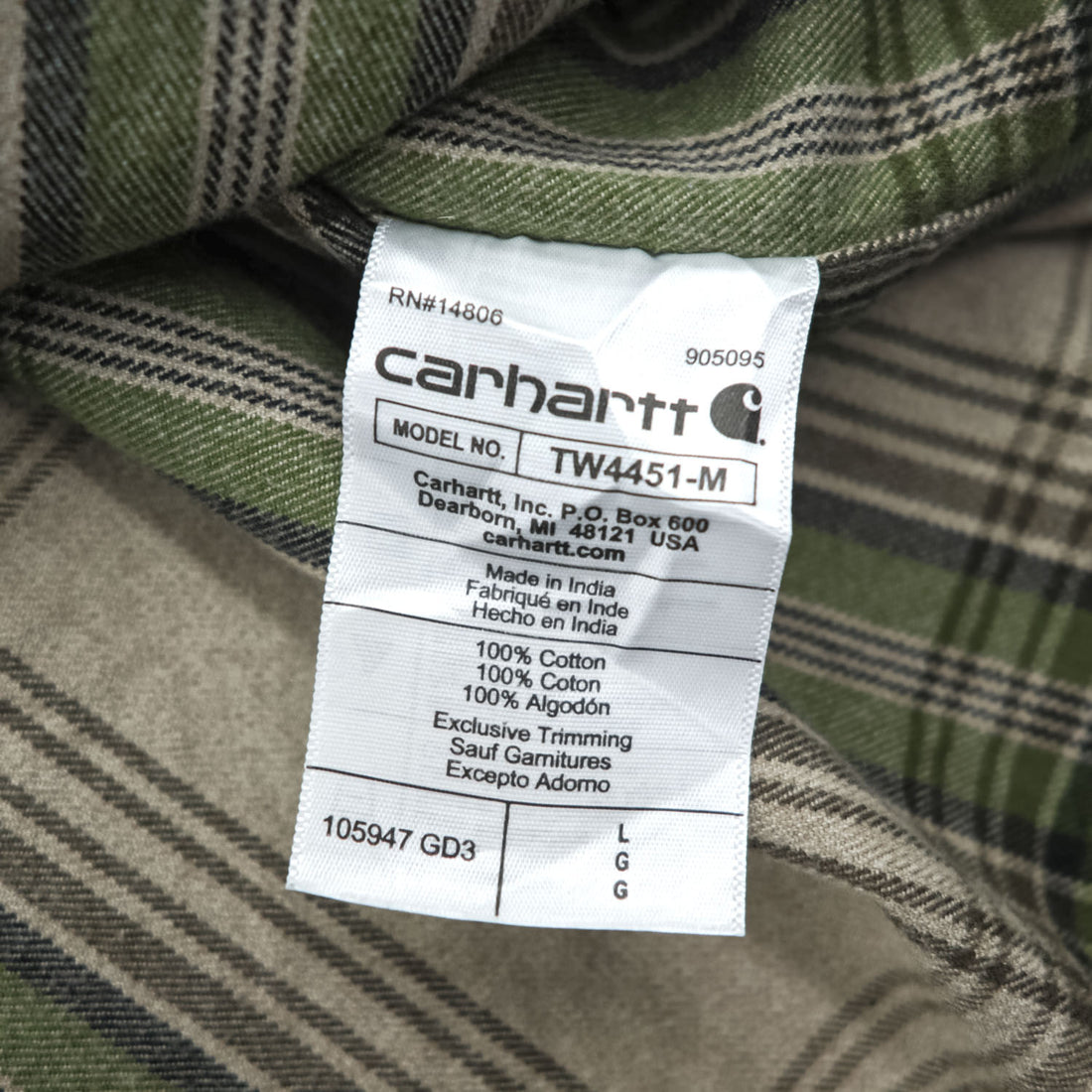 Carhartt LOOSE FIT Long Sleeve Flannel Work Shirt Checked Green, Beige L TW4451