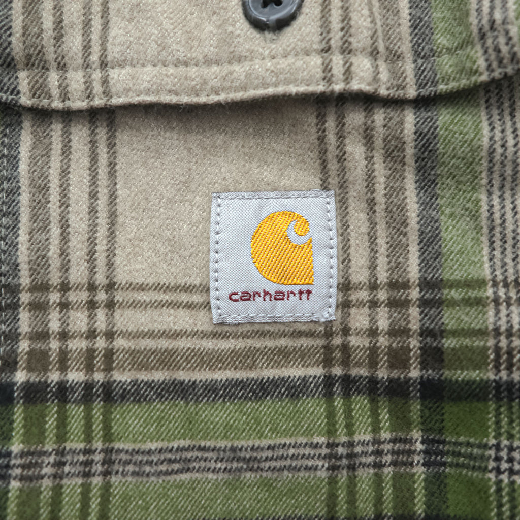 Carhartt LOOSE FIT Long Sleeve Flannel Work Shirt Checked Green, Beige L TW4451