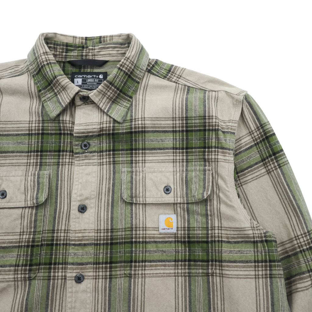 Carhartt LOOSE FIT Long Sleeve Flannel Work Shirt Checked Green, Beige L TW4451