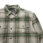 Carhartt LOOSE FIT Long Sleeve Flannel Work Shirt Checked Green, Beige L TW4451