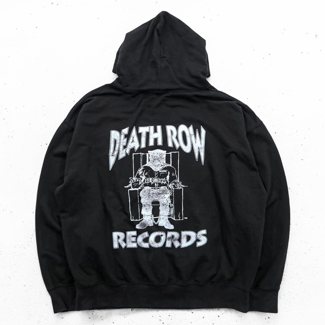 UK-Made Vintage DEATH ROW RECORDS Hip Hop Label Hoodie, Size L, Black, UK Made, Double-Sided Print