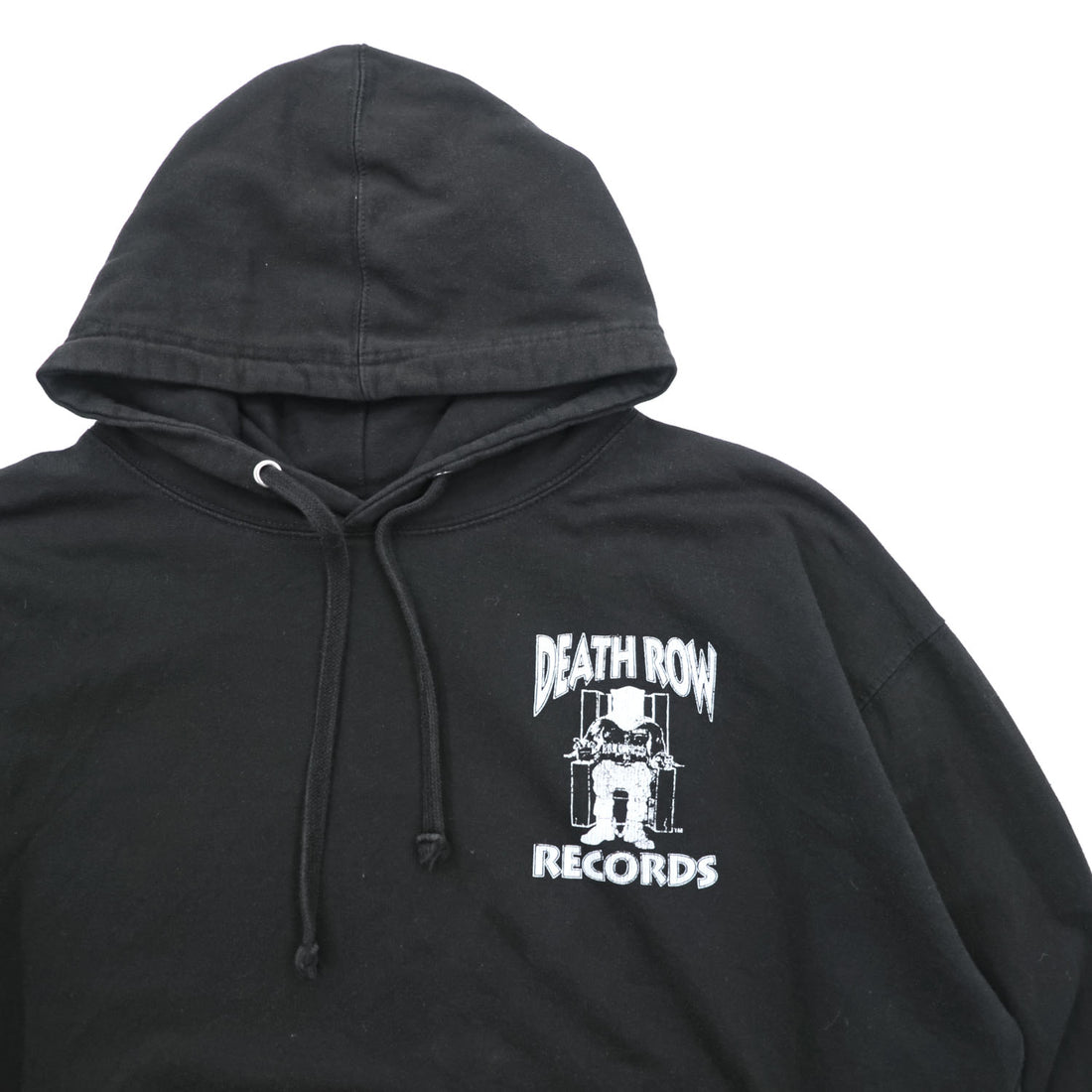 UK-Made Vintage DEATH ROW RECORDS Hip Hop Label Hoodie, Size L, Black, UK Made, Double-Sided Print