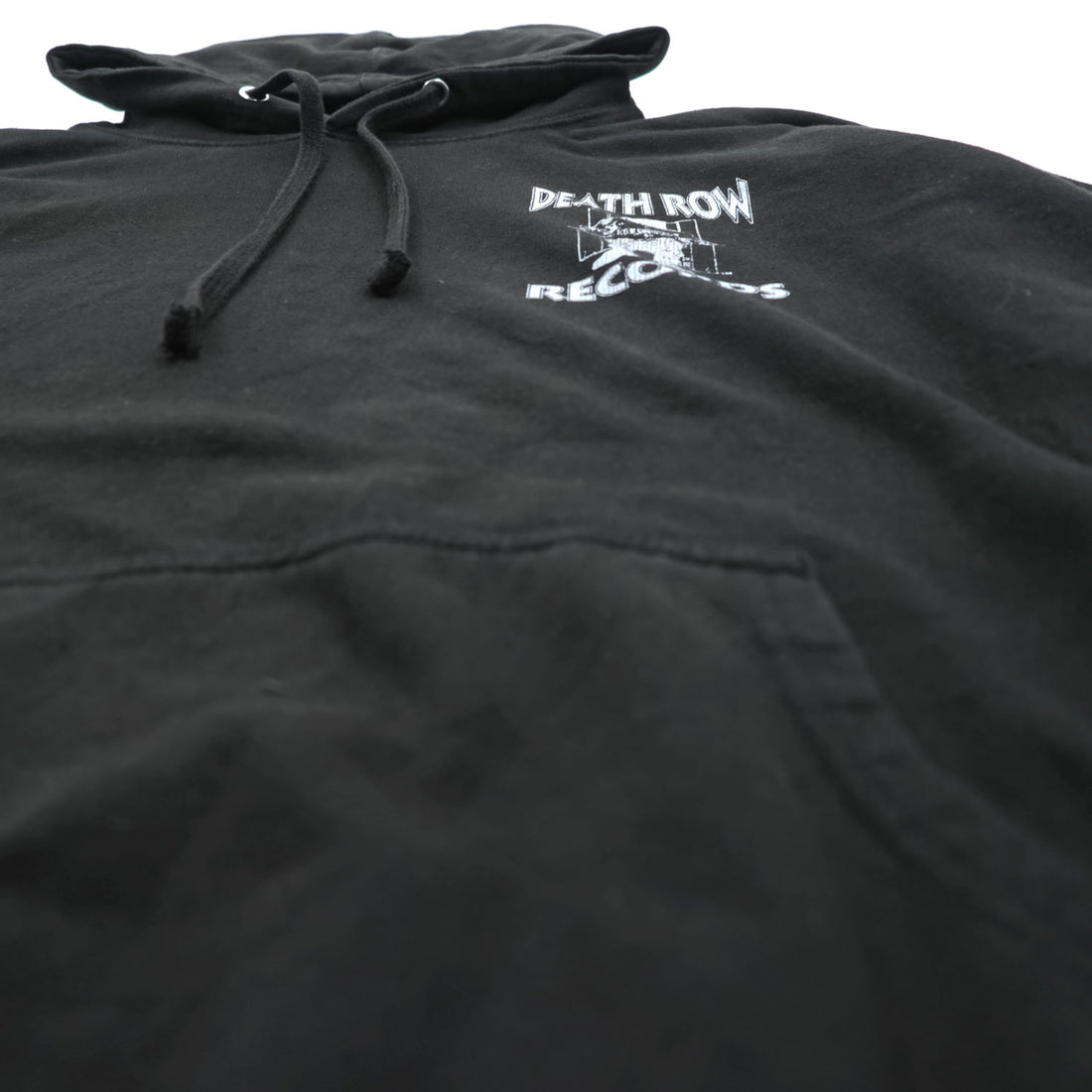 UK-Made Vintage DEATH ROW RECORDS Hip Hop Label Hoodie, Size L, Black, UK Made, Double-Sided Print