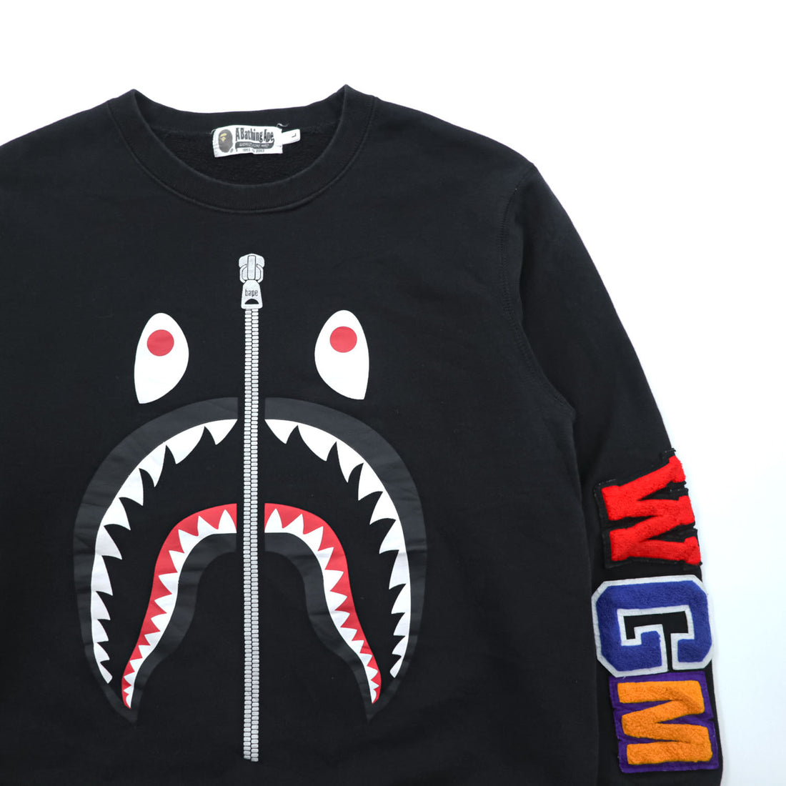 A BATHING APE 日本製 シャーク スウェット トレーナー L ブラック WGM パイルワッペン クルーネック 001ZPC201019X