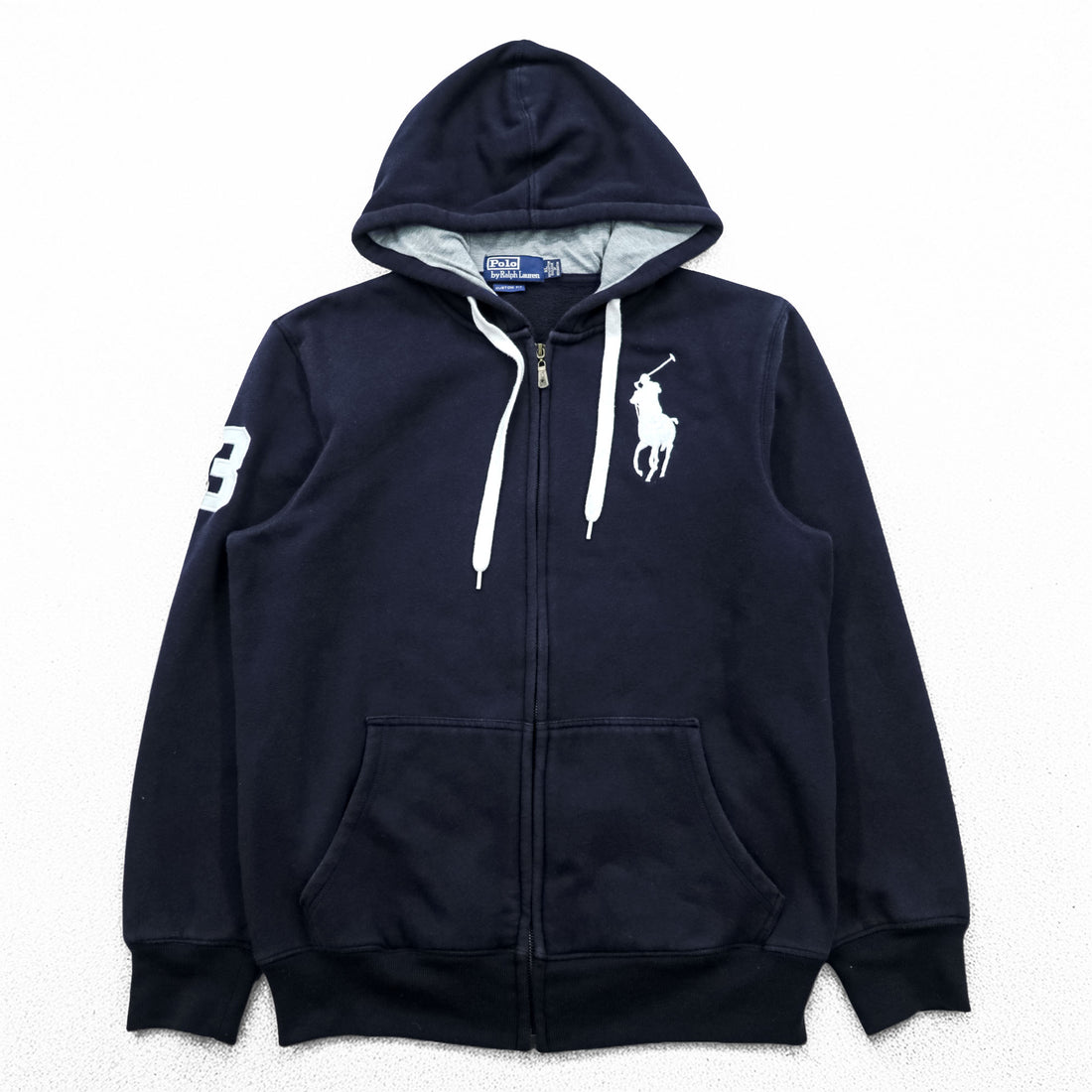 Polo Ralph Lauren 90s Vintage Big Pony Zip Up Hoodie Size XL Navy CUSTOM FIT