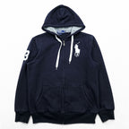 Polo Ralph Lauren 90s Vintage Big Pony Zip Up Hoodie Size XL Navy CUSTOM FIT