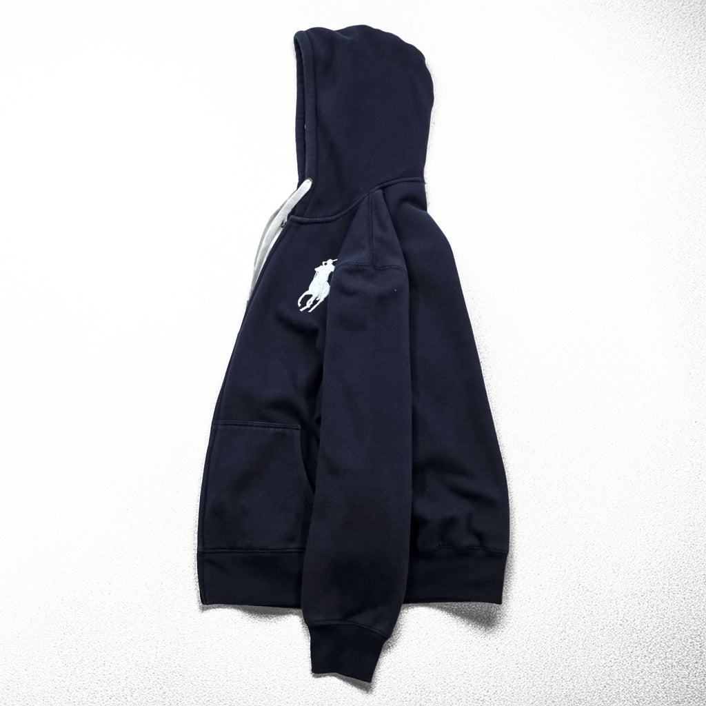 Polo Ralph Lauren 90s Vintage Big Pony Zip Up Hoodie Size XL Navy CUSTOM FIT