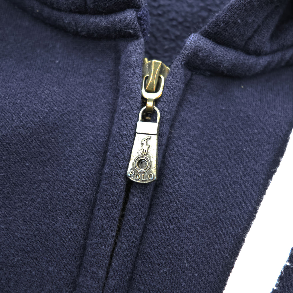 Polo Ralph Lauren 90s Vintage Big Pony Zip Up Hoodie Size XL Navy CUSTOM FIT