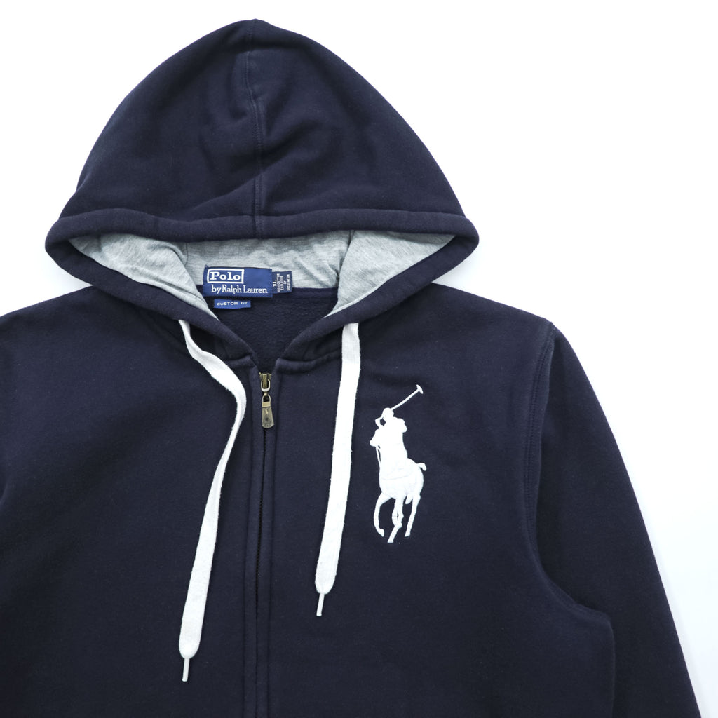 Polo Ralph Lauren 90s Vintage Big Pony Zip Up Hoodie Size XL Navy CUSTOM FIT