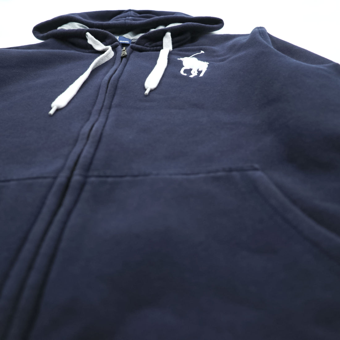Polo Ralph Lauren 90s Vintage Big Pony Zip Up Hoodie Size XL Navy CUSTOM FIT