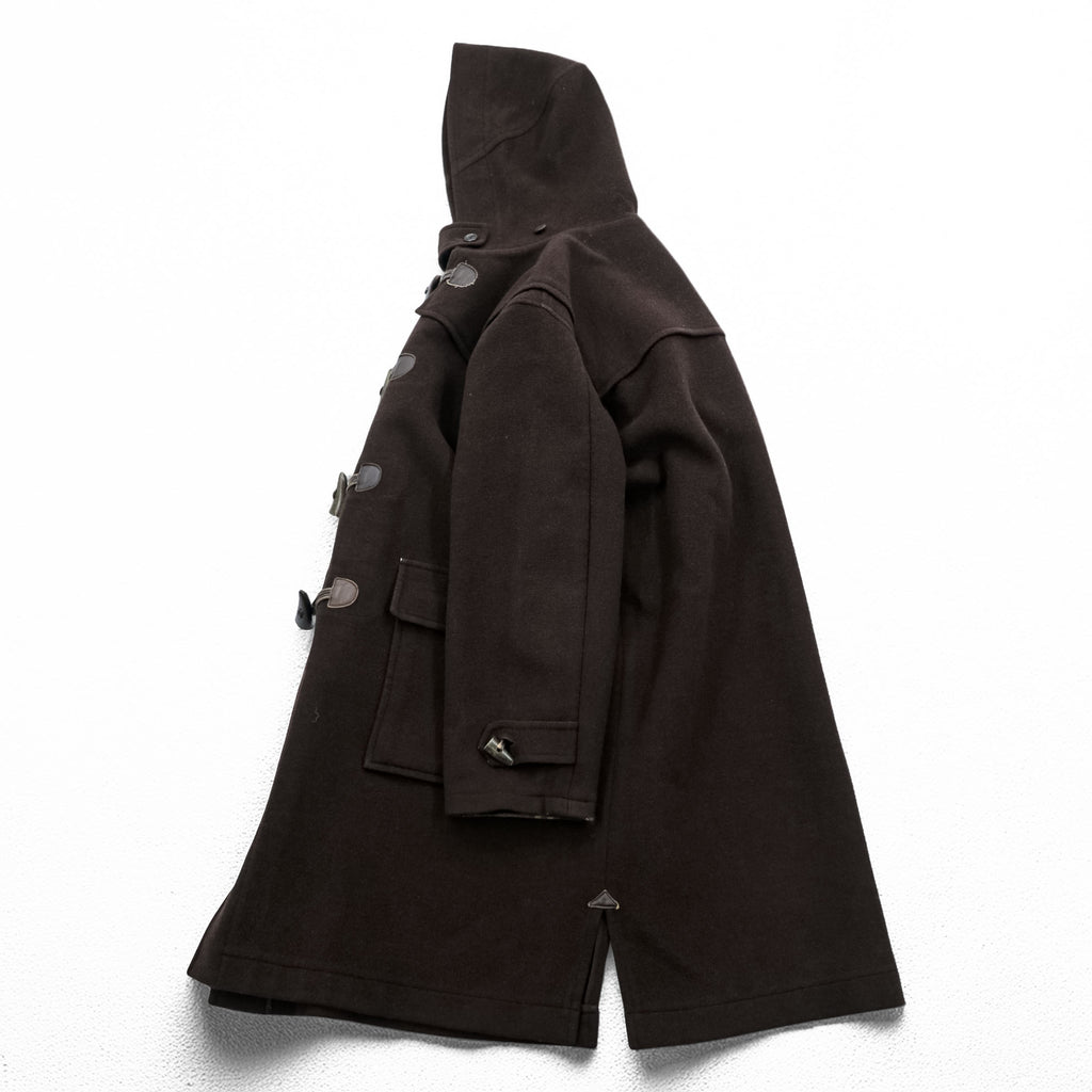 BURBERRY Duffel Coat, Size L, Brown, Melton Wool, Vintage, Checked Lining, Chin Strap