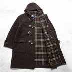 BURBERRY Duffel Coat, Size L, Brown, Melton Wool, Vintage, Checked Lining, Chin Strap