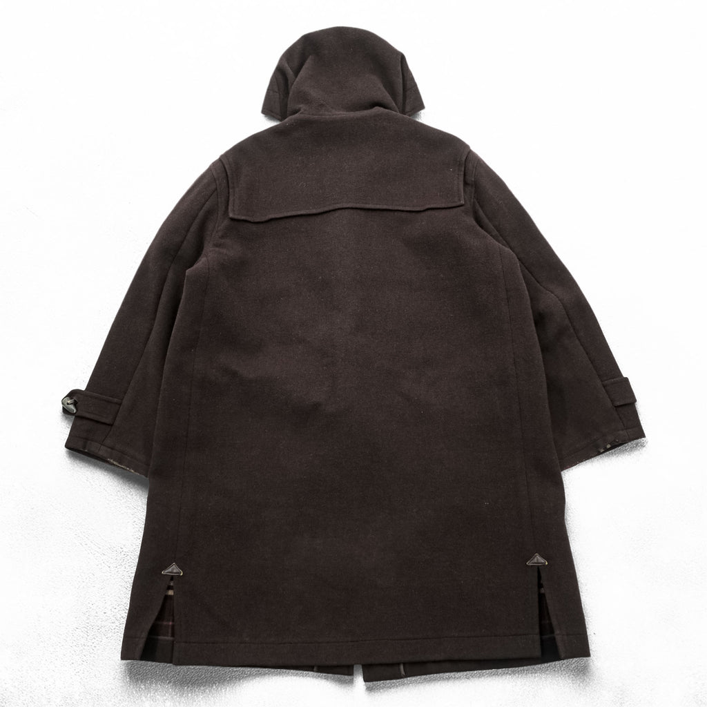 BURBERRY Duffel Coat, Size L, Brown, Melton Wool, Vintage, Checked Lining, Chin Strap