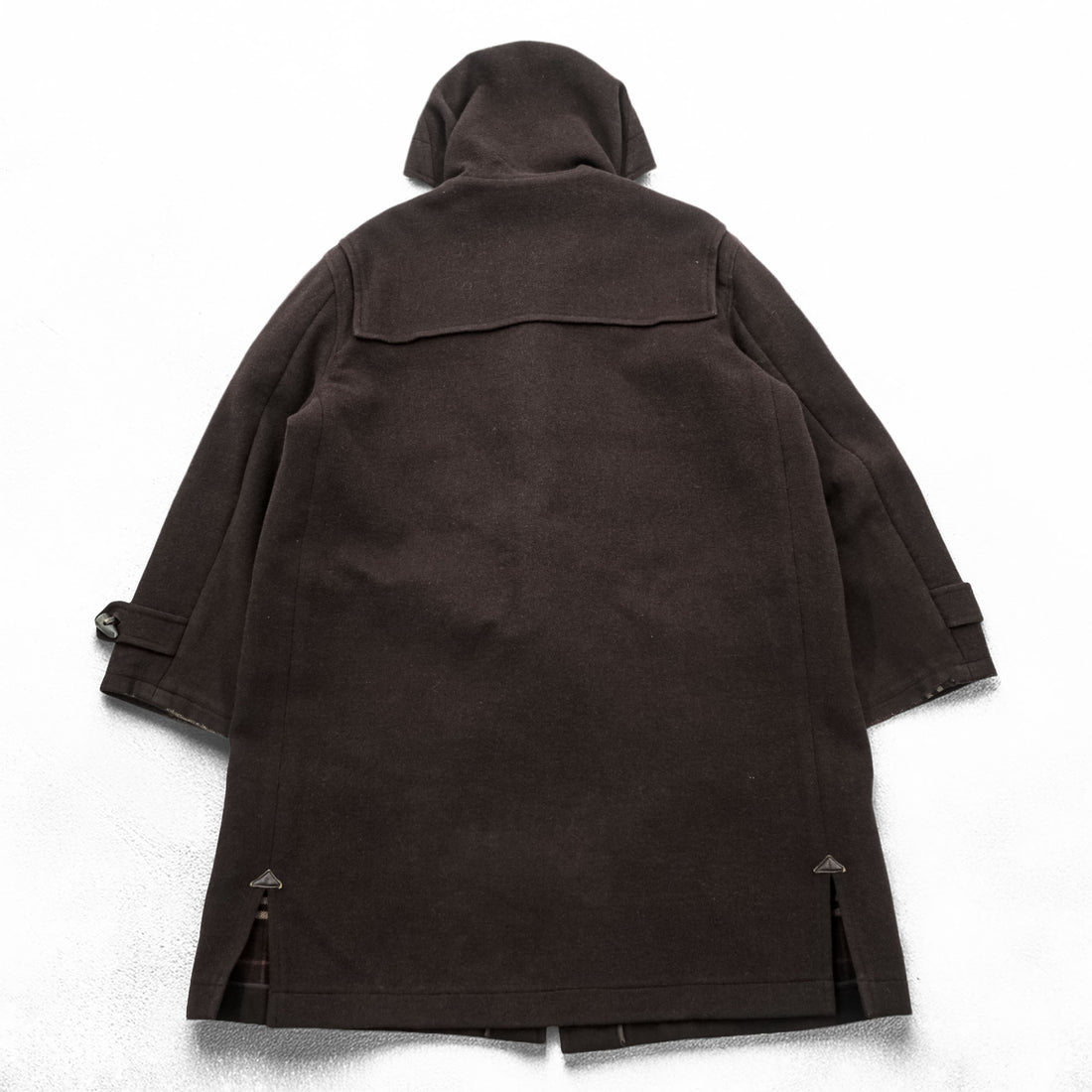 BURBERRY Duffel Coat, Size L, Brown, Melton Wool, Vintage, Checked Lining, Chin Strap