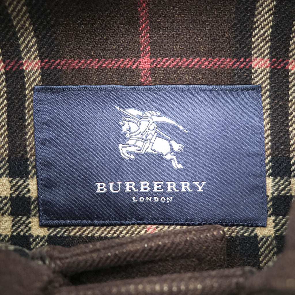 BURBERRY Duffel Coat, Size L, Brown, Melton Wool, Vintage, Checked Lining, Chin Strap