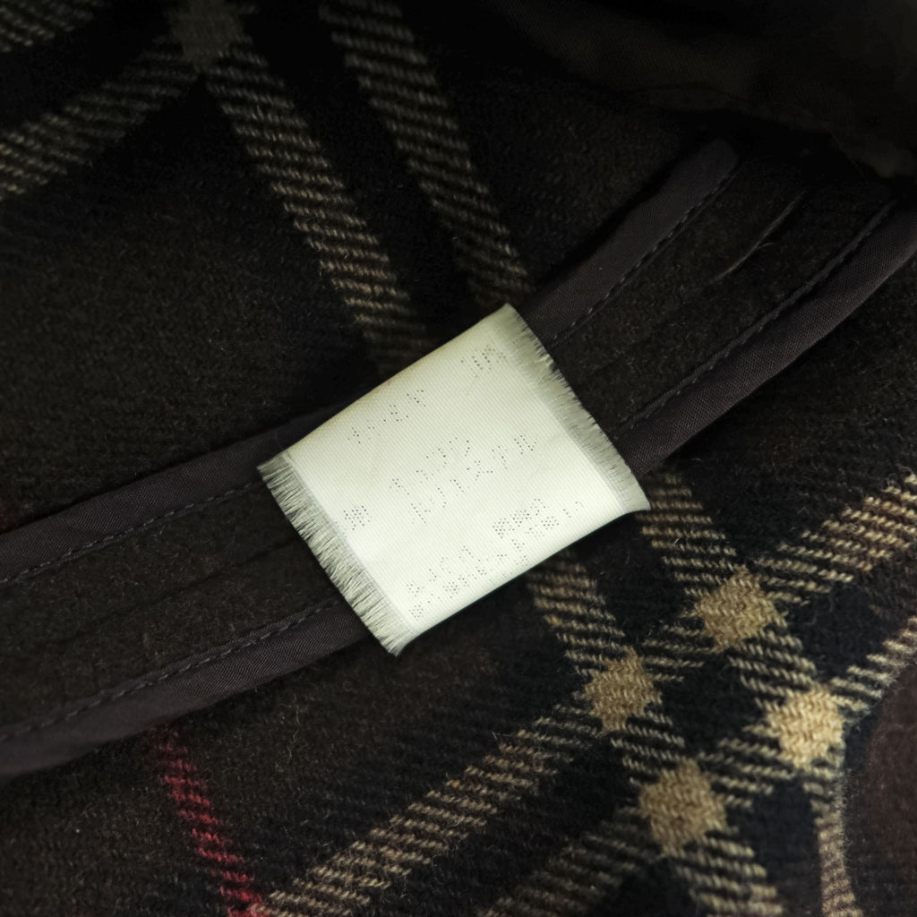 BURBERRY Duffel Coat, Size L, Brown, Melton Wool, Vintage, Checked Lining, Chin Strap
