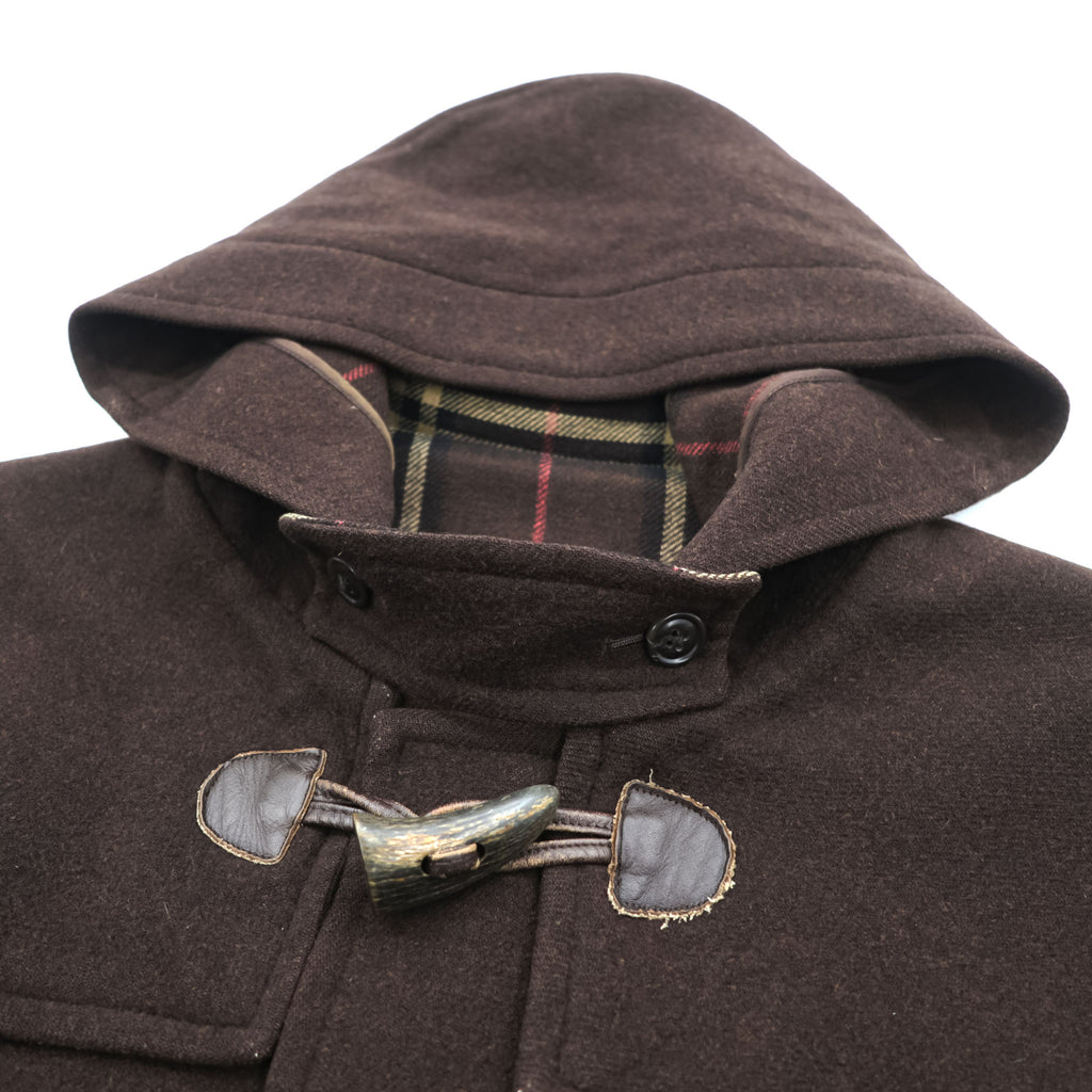 BURBERRY Duffel Coat, Size L, Brown, Melton Wool, Vintage, Checked Lining, Chin Strap