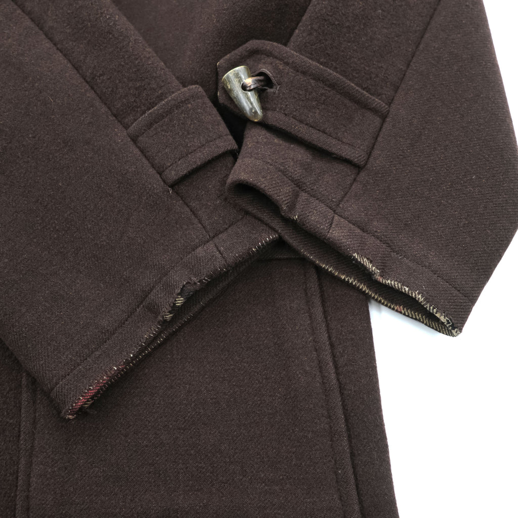 BURBERRY Duffel Coat, Size L, Brown, Melton Wool, Vintage, Checked Lining, Chin Strap