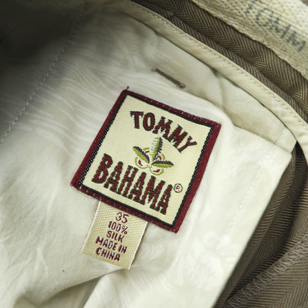 Tommy Bahama 90s Vintage Silk Slacks Pants, Size L, Beige Herringbone, 2-Tuck Pleats, Relaxed