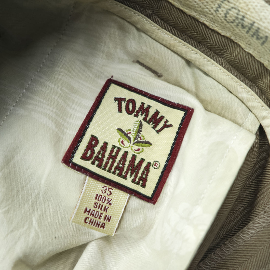Tommy Bahama 90s Vintage Silk Slacks Pants, Size L, Beige Herringbone, 2-Tuck Pleats, Relaxed