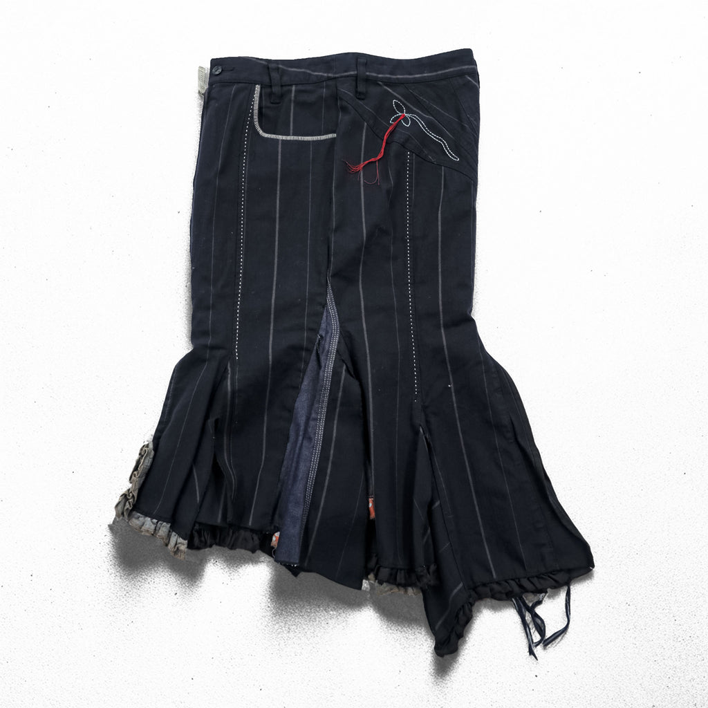 MARITHE + FRANCOIS GIRBAUD 90s Vintage Long Skirt, Size L, Black, Vintage Finish, Embroidery, Double Zip, Flare, Mermaid Style, Color Blocking