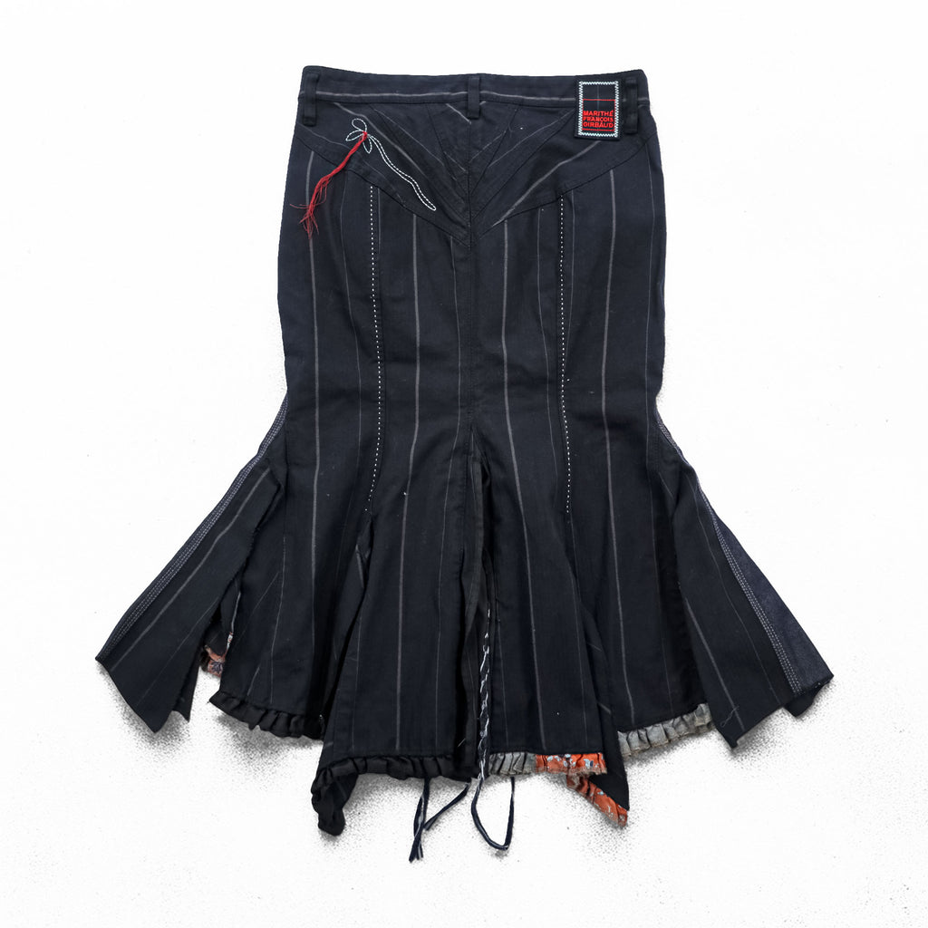 MARITHE + FRANCOIS GIRBAUD 90s Vintage Long Skirt, Size L, Black, Vintage Finish, Embroidery, Double Zip, Flare, Mermaid Style, Color Blocking