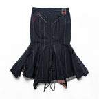MARITHE + FRANCOIS GIRBAUD 90s Vintage Long Skirt, Size L, Black, Vintage Finish, Embroidery, Double Zip, Flare, Mermaid Style, Color Blocking