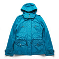 BURBERRY Mountain Parka Shell Rain Jacket, Size S, Blue, Waterproof, Detachable Hoodie, Drawcord, Checked Panel