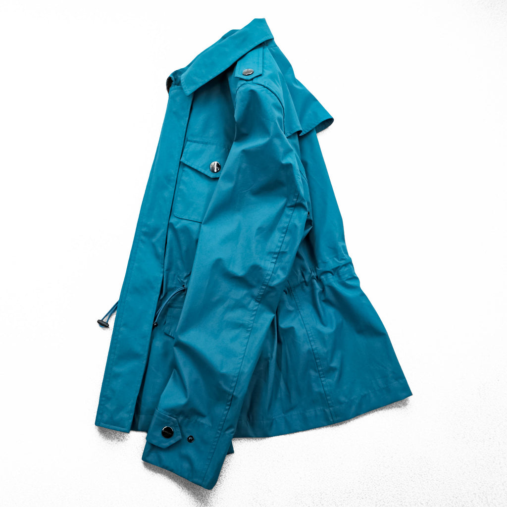 BURBERRY Mountain Parka Shell Rain Jacket, Size S, Blue, Waterproof, Detachable Hoodie, Drawcord, Checked Panel