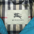 BURBERRY Mountain Parka Shell Rain Jacket, Size S, Blue, Waterproof, Detachable Hoodie, Drawcord, Checked Panel