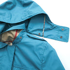 BURBERRY Mountain Parka Shell Rain Jacket, Size S, Blue, Waterproof, Detachable Hoodie, Drawcord, Checked Panel