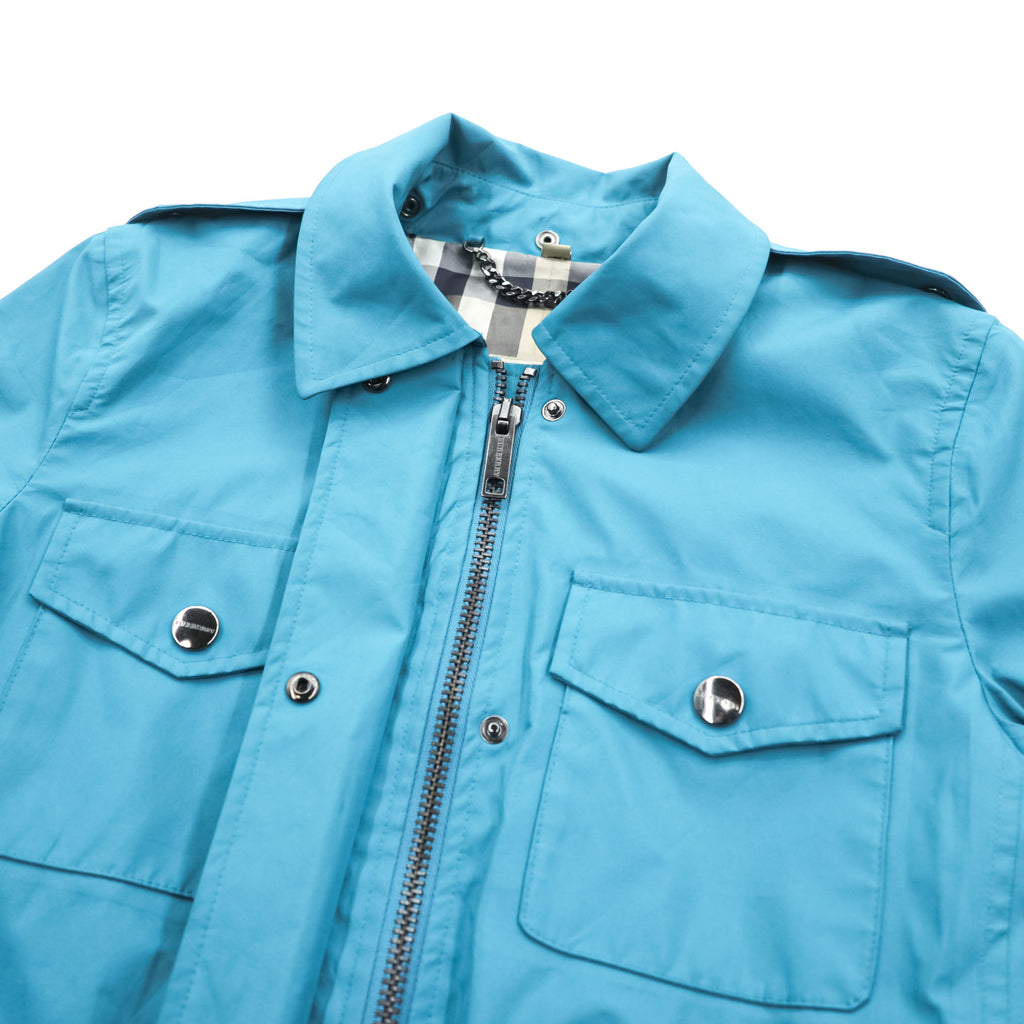 BURBERRY Mountain Parka Shell Rain Jacket, Size S, Blue, Waterproof, Detachable Hoodie, Drawcord, Checked Panel