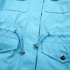 BURBERRY Mountain Parka Shell Rain Jacket, Size S, Blue, Waterproof, Detachable Hoodie, Drawcord, Checked Panel