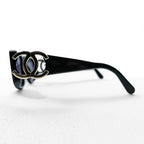 CHANEL CC Logo Sunglasses Black Square Frame Blue Tinted Lenses Silver Hardware Vintage