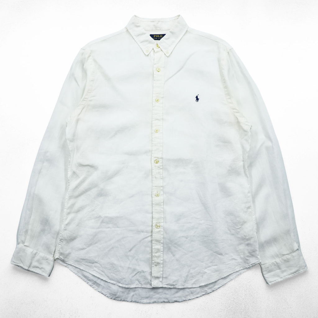 Polo Ralph Lauren リネン 長袖シャツ XL ホワイト 麻100% ボタンダウン SLIM FIT スモールポニー ロゴ 刺繍