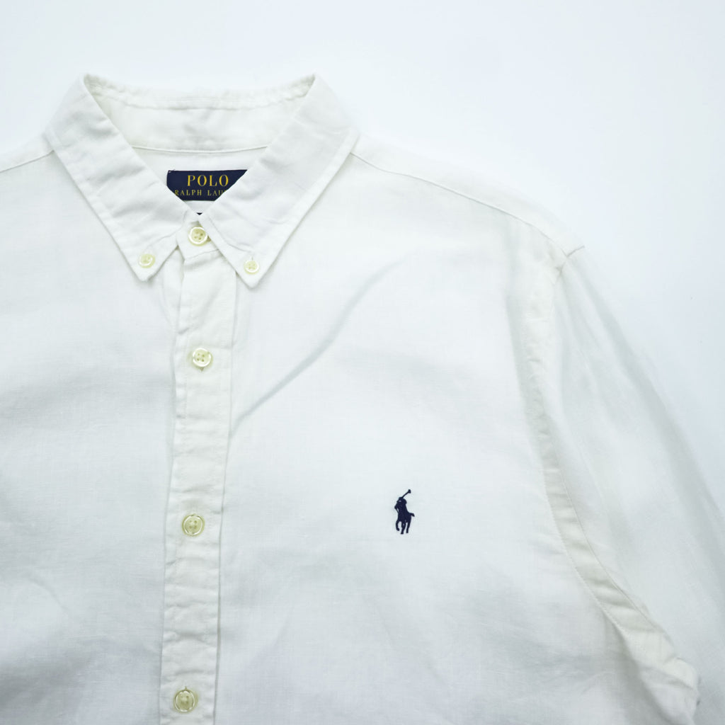 Polo Ralph Lauren リネン 長袖シャツ XL ホワイト 麻100% ボタンダウン SLIM FIT スモールポニー ロゴ 刺繍